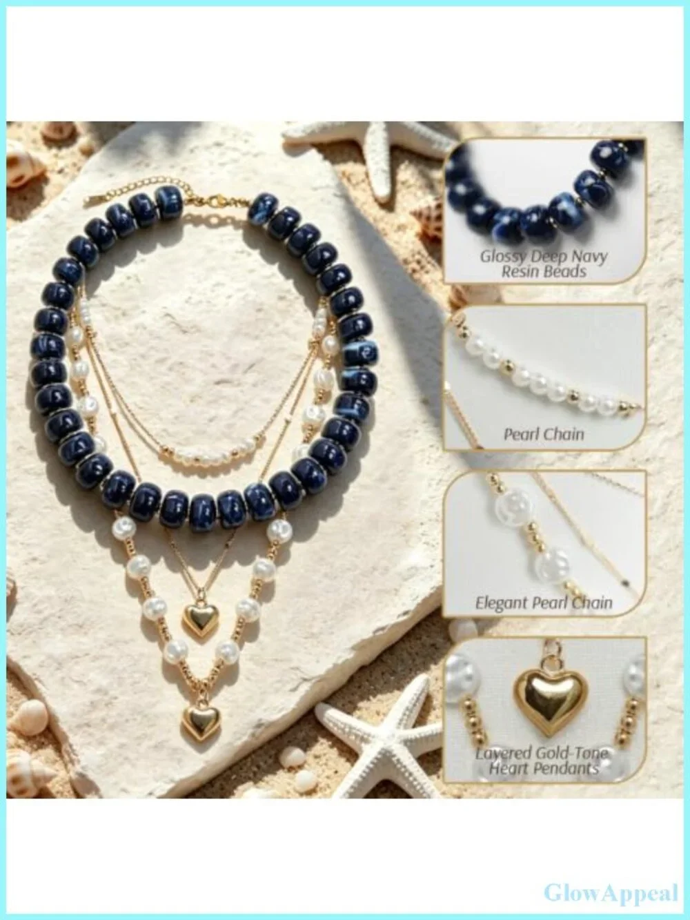 Layered Beaded Necklace Set Resin Beads Brass Gold-Tone Charms Boho Statement